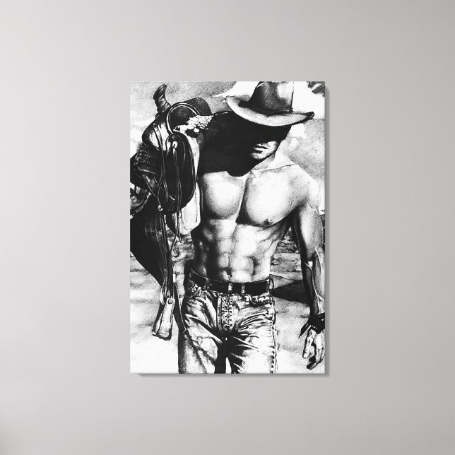 Original Hand plockade Handsome Sexy Cowboy Man Canvastryck (Framsida)