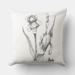 Original Hand Teckning, Iris Flower, Fine Art Kudde