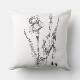 Original Hand Teckning, Iris Flower, Fine Art Kudde