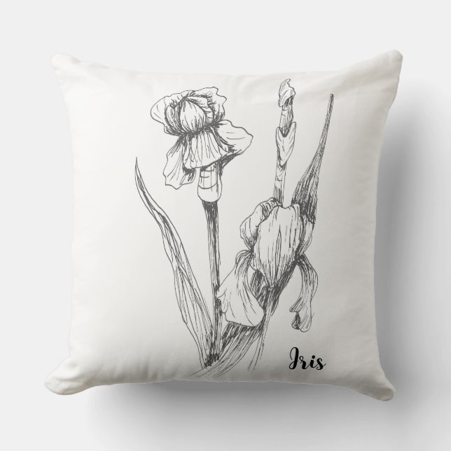 Original Hand Teckning, Iris Flower, Fine Art Kudde (Framsida)