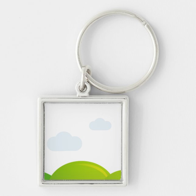 Original- handdrawn keychaine: silver fyrkantig silverfärgad nyckelring (Framsidan)