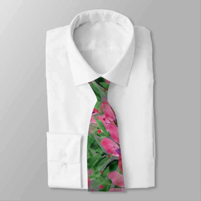 Original konst med vattenfärg blommor blommar slips (Bunden)