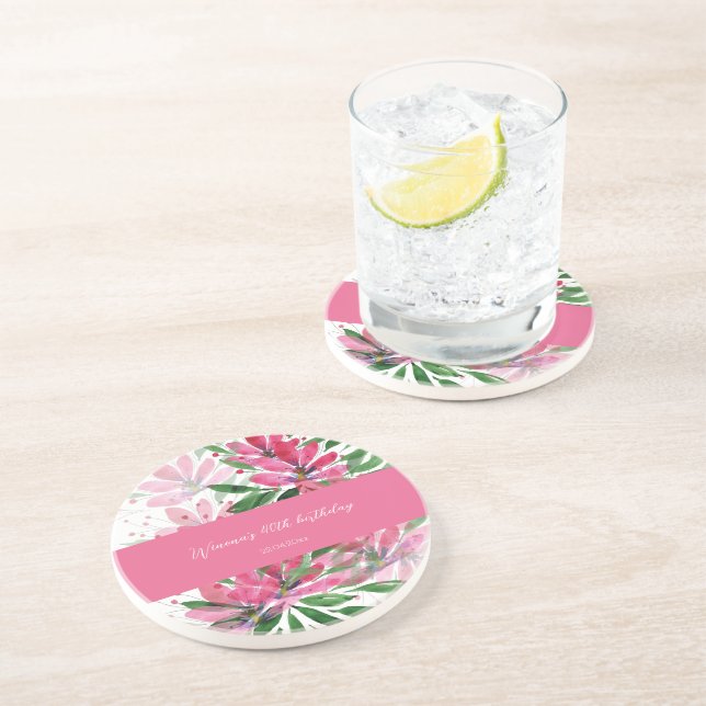 Original konst med vattenfärg och monogram Blommor Underlägg (Sidan)