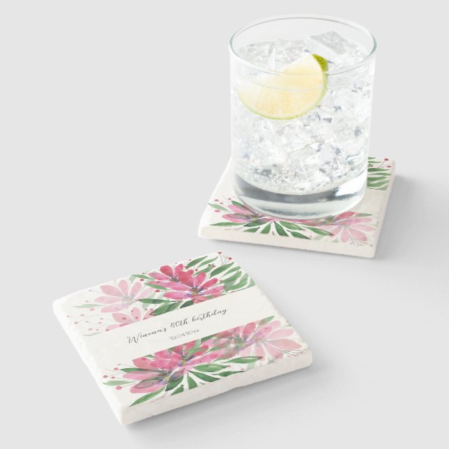 Original konst med vattenfärg och monogram för blo stenunderlägg (Sidan)