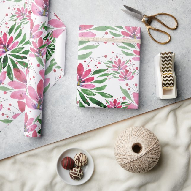 Original konstnärligt vattenfärg blommor blommar presentpapper (Hantverk)
