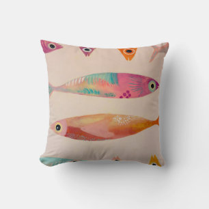 Original Konstskola Fisk - Rosa, Turkos, Orange Kudde