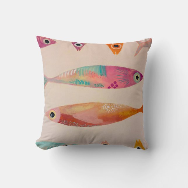 Original Konstskola Fisk - Rosa, Turkos, Orange Kudde (Framsida)