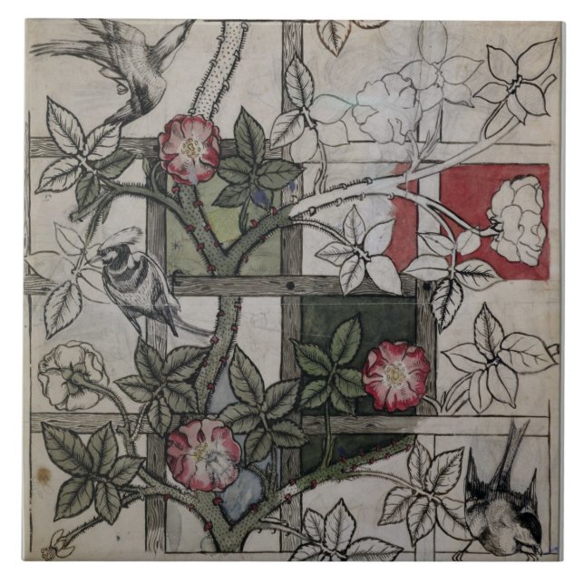 Original- konstverk för "spaljé" tapetdesign, 1 kakelplatta (Framsidan)