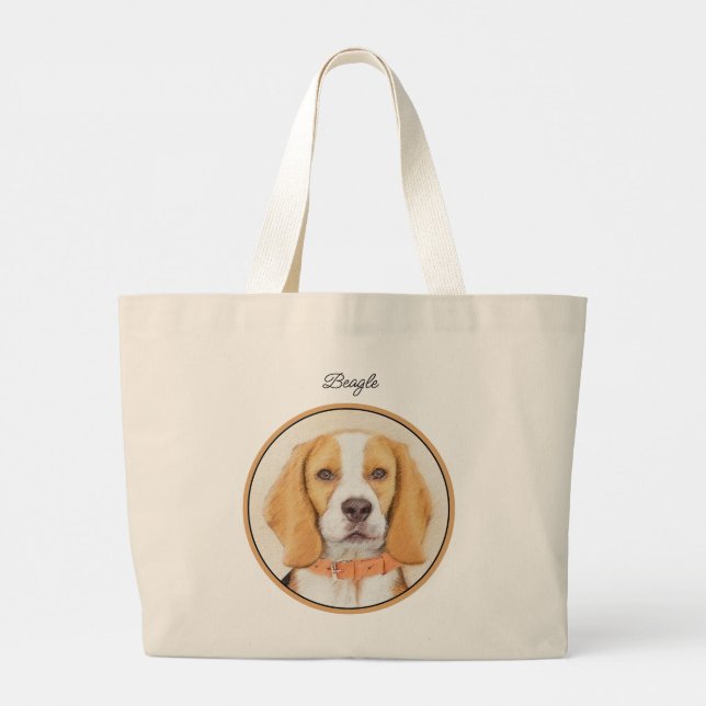 Original målning av Beagle-hund - Djurkonst Jumbo Tygkasse (Baksida)