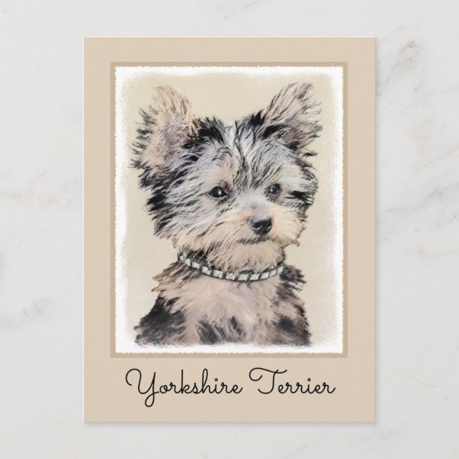 Original målning av Yorkshire Terrier Valp Hundkon Vykort (Framsida)