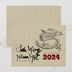 Original målning Drak Vietnamesiskt nyår 2024 Vykort