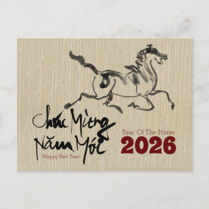 Original målning Häst Vietnamesiskt nyår 2026 H Vykort