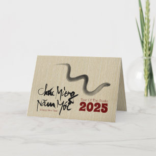 Original målning orm vietnamesiskt nyår 2025 helgkort