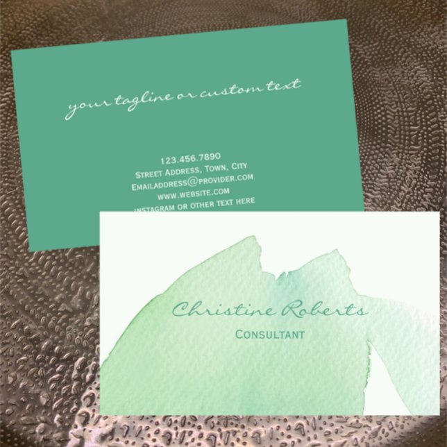 Original Modern Turcos Aqua Watercolor Calling Visitkort (Light fresh green aqua watercolor original painted business card template, beautician, consultant.)