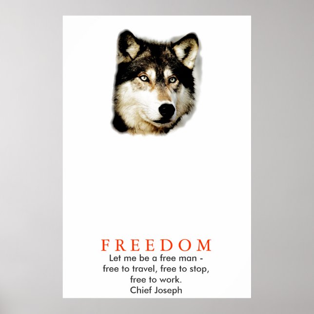 Original Motivationsaffisch för frihet med varg Poster (Framsidan)