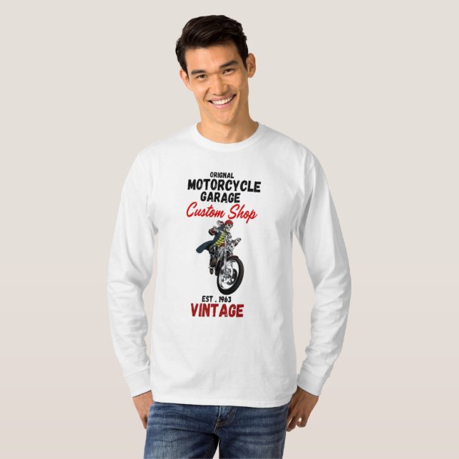 Original Motorcycle Garage Anpassningsbar Shop T Shirt (Hel framsida)