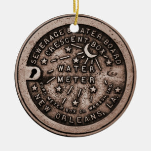 Original New Orleans Vatten Meter Lid Julgransprydnad Keramik