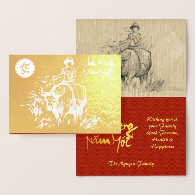 Original Ox Kid-målning Lunar 2021 Luxury GC3 Folierat Kort (Display)