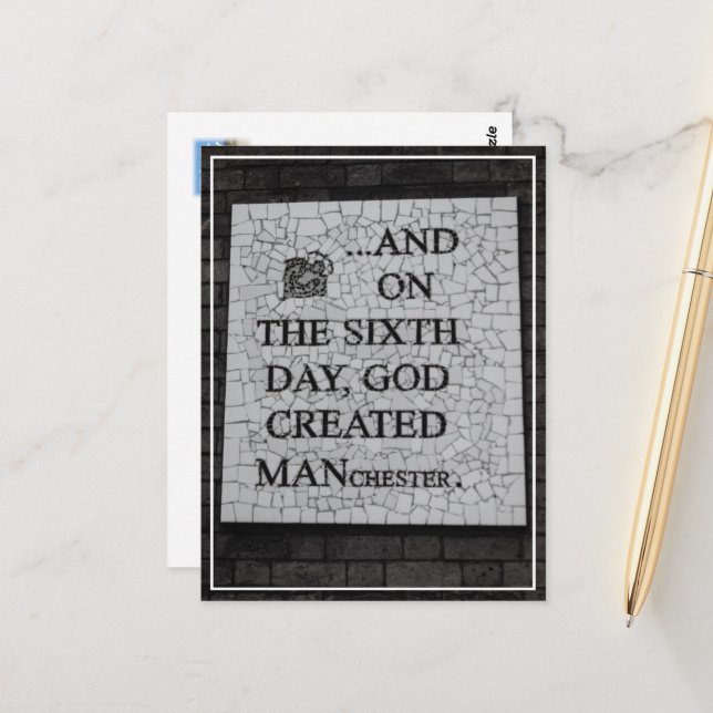 Original "På sjätte dagen" Manchester Mural Vykort (Fram/Back In Situ)