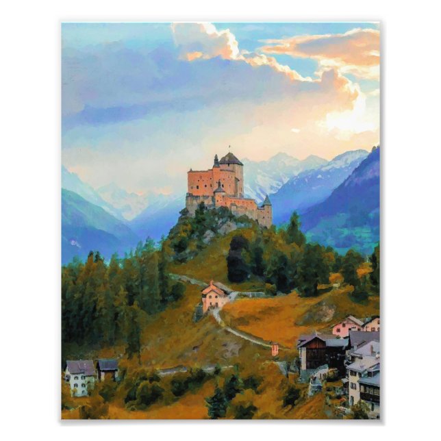 Original Painting Castle i Himlar, Castle Tarasp Fototryck (Framsidan)