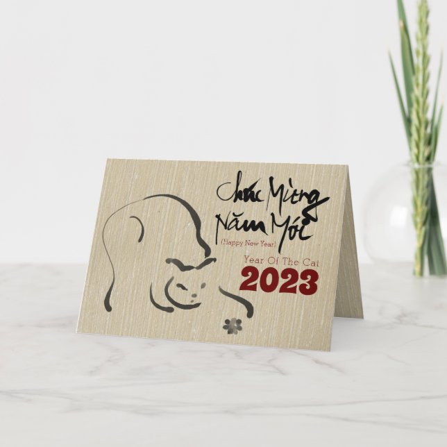Original Painting Cat Vietnam nyår 2023 GC Helgkort (Framsida)