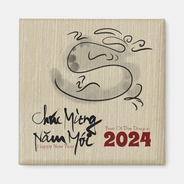 Original Painting Dragon Vietnamese nyår 2024 Magnet (Framsidan)