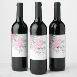 Original Rosa Blommig Akvarell Handmålad Vinflaska Etikett