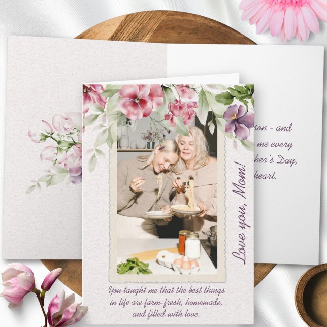 Original Rosa Grönt Blommigt Ram Photo Mors dag Kort (Skapare uppladdad)