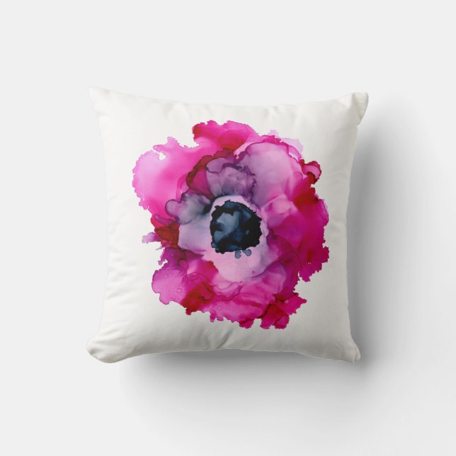 ORIGINAL rosa peony handmålat white/navy Kudde (Framsida)