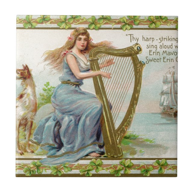 Original Saint patrick's day harp & dam Kakelplatta (Framsidan)