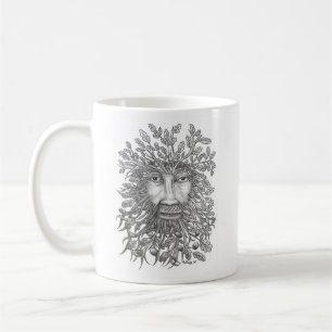 Original skrivar och bläckteckningen av en grön kaffemugg
