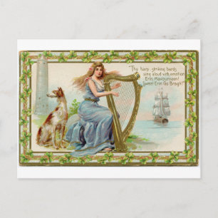 Original St. Patrick's Day-harp & dam Vykort
