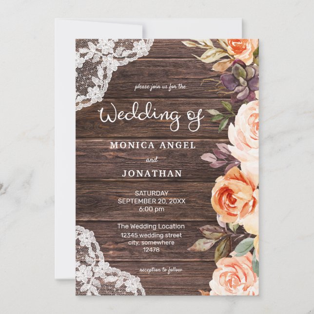 Original stil- Trädgårdsslöja Rosa & Persika Blomm Inbjudningar (Framsida)