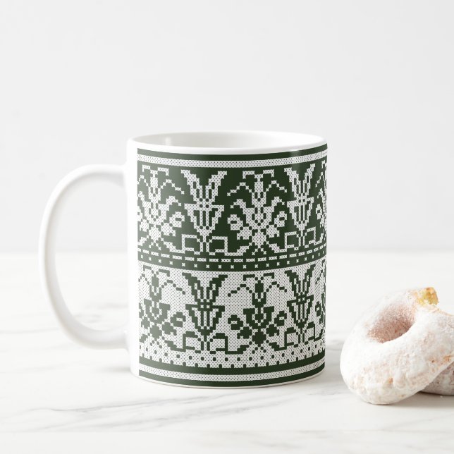 Original Stil White, isolerad kor-stygk mönster Kaffemugg (Med munk)