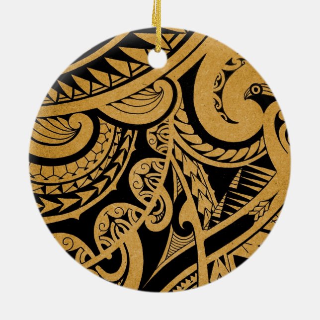 original- tatueringteckning på wood östil julgransprydnad keramik (Baksidan)