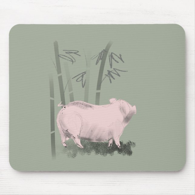 Original Teckning Gris och Bamboos Mousepad Musmatta (Framsidan)