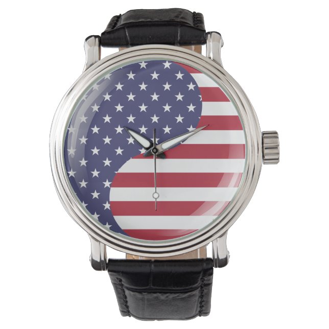 Original USA patriotic Ying Yang Symbol Armbandsur (Framsida)