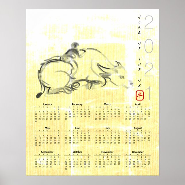 Original Vatten Buffalo Child Ox Year Calendar P Poster (Framsidan)