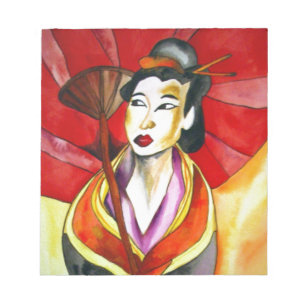 Original vattenfärg-målning av japansk geisha anteckningsblock