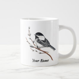 Original vattenfärg Pussy Willow & Chickadee Fågel Jumbo Mugg