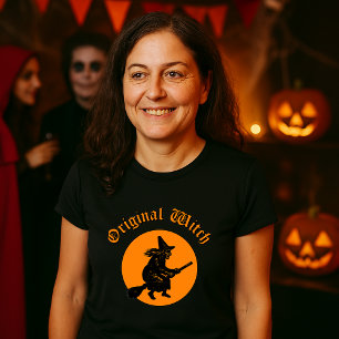 Original Witch Retro Woodblock, klipp Halloween T Shirt