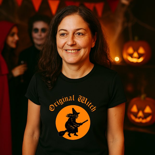 Original Witch Retro Woodblock, klipp Halloween T Shirt (Skapare uppladdad)