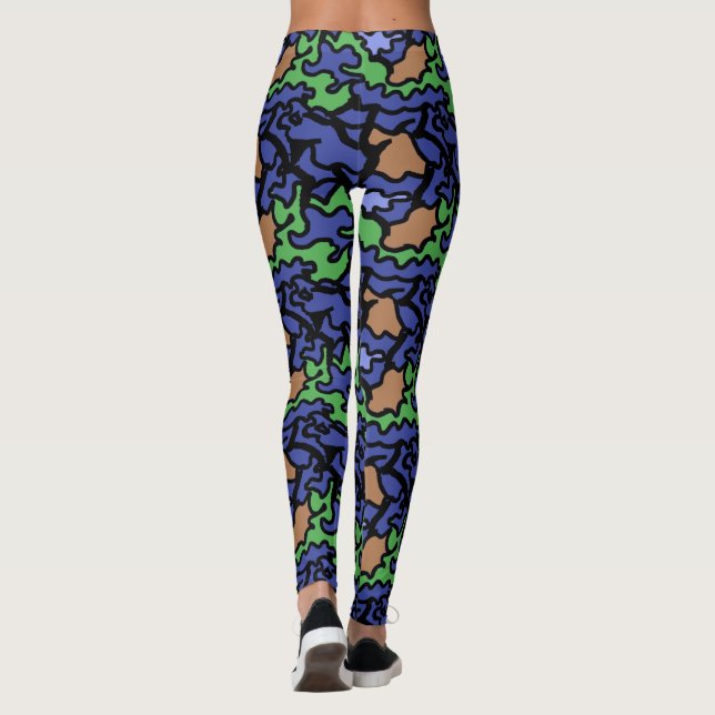 Originalblått Grönt Orange mönster Yoga Leggings (Baksida)