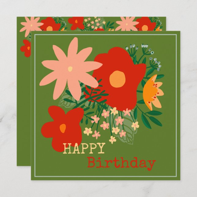 Originalblomma med hälsningskort för grattis på fö inbjudningar (Fram/baksida)