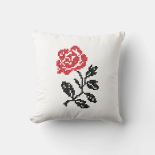 Originalblommans utformning med kor-stygn   RÖD RO Kudde