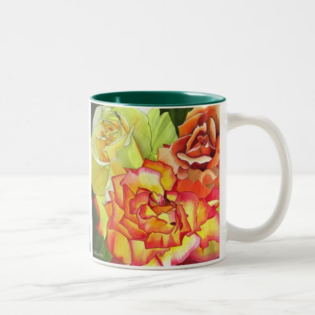Originalfärgskonst för orange och Gul ros Två-Tonad Mugg (Höger)