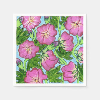Originalhandsmålad Hollyhock Blommigt Artwork Pappersservett
