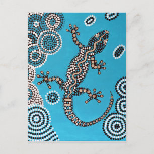 Originalkonst, gecko, Punktmalerei, prickmålning Vykort