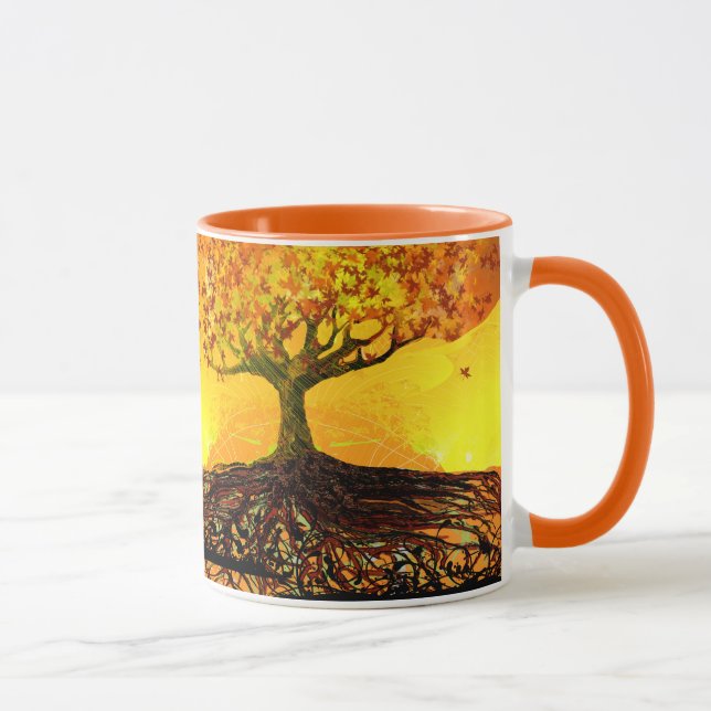 Originalkonst Roots Springa Deep Orange Gult Mugg (Höger)