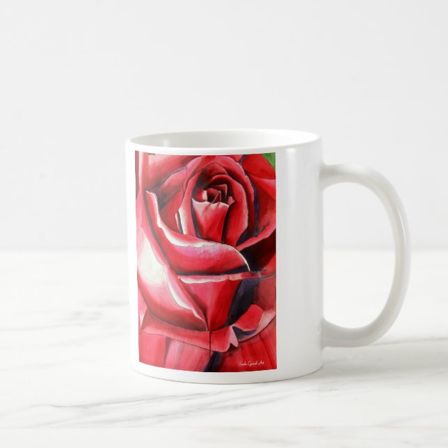 Originalkonstmakro för Crimson Röd ros-vattenfärg Kaffemugg (Höger)